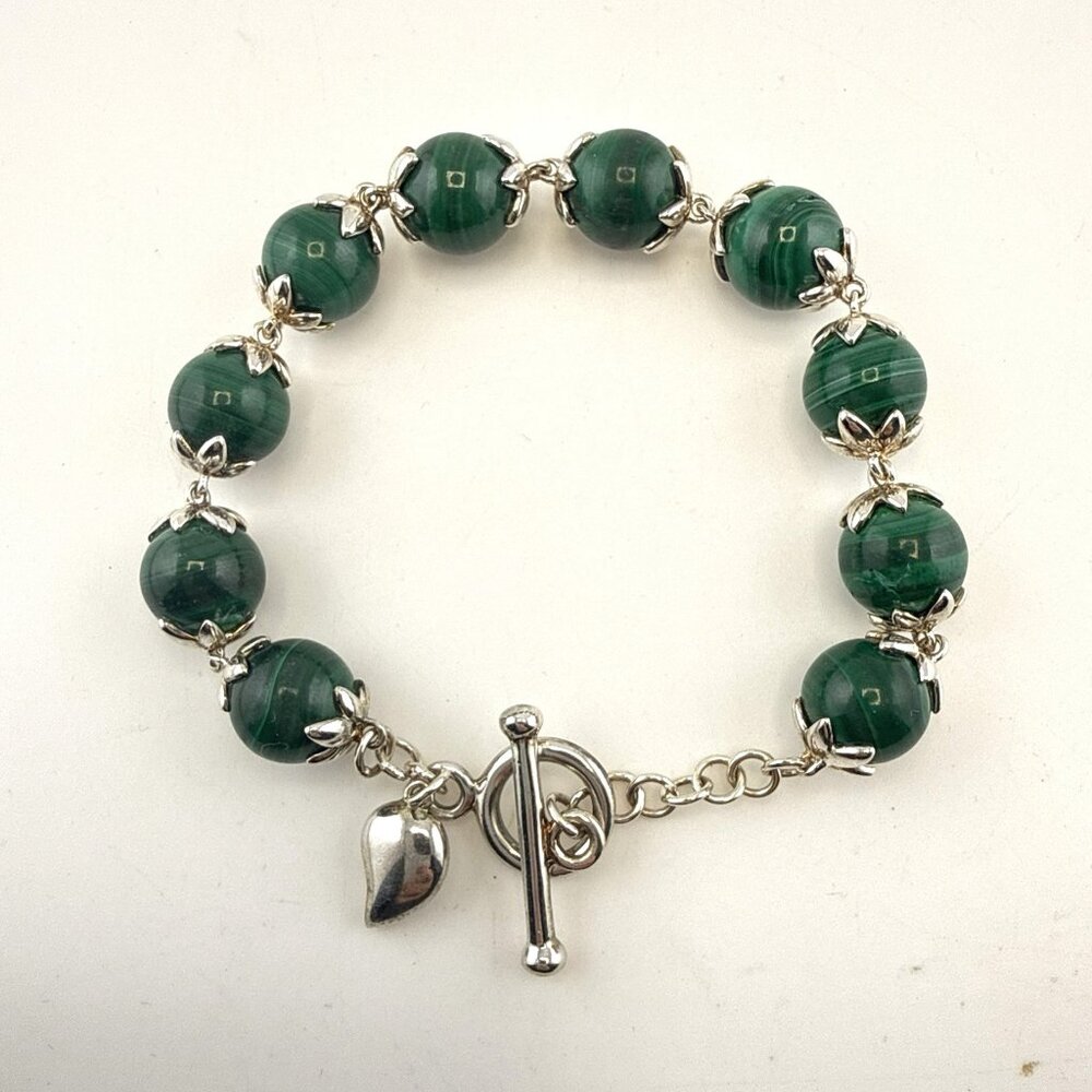 Whitney Kelly Bracelet Malachite Green Sterling Silver Sphere Bead Modern QVC